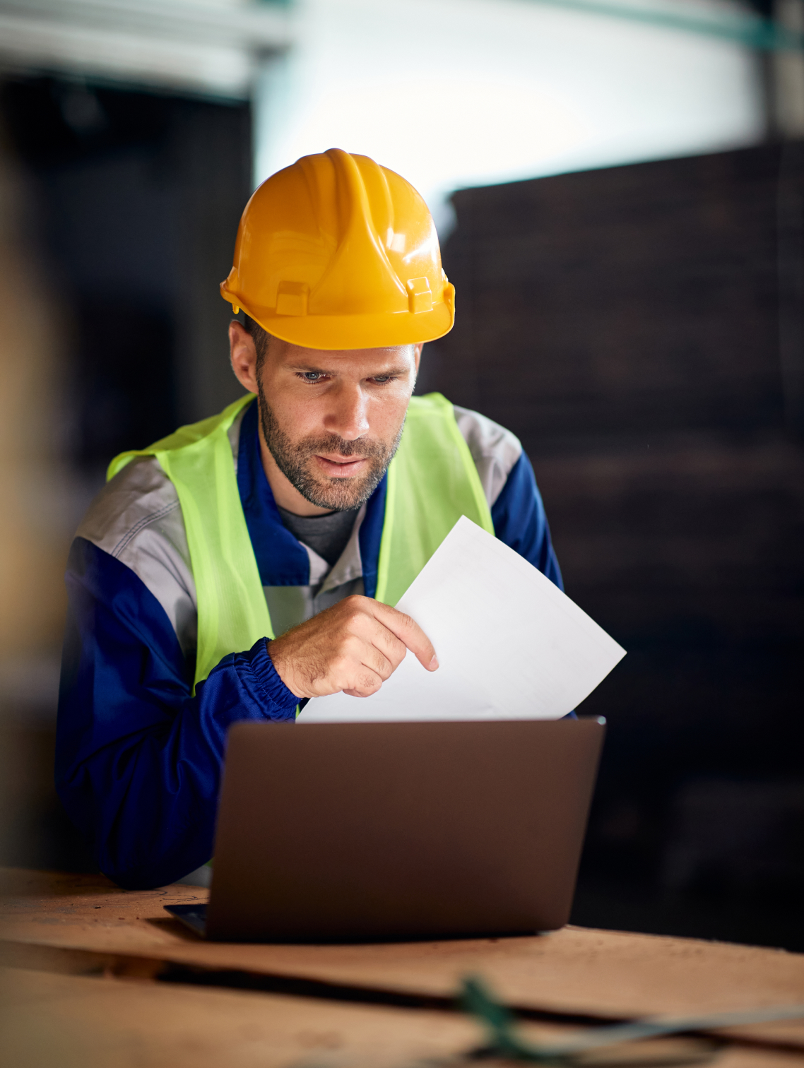 Man in construction hard hat. 